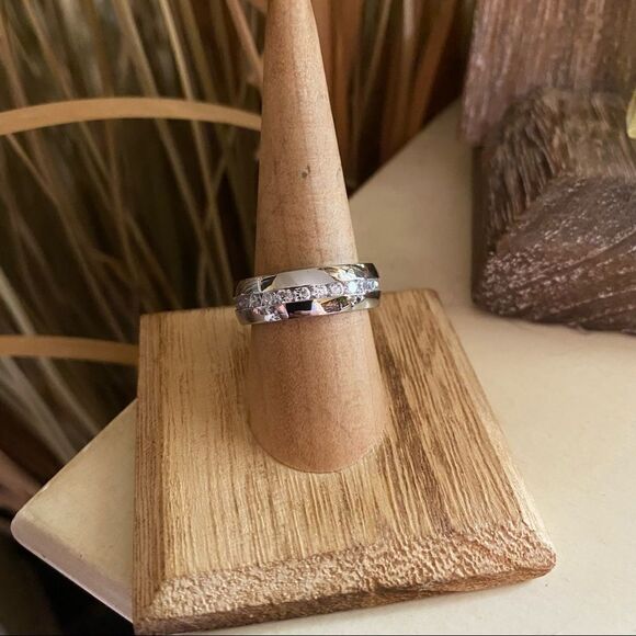 Stainless Steel Cz Eternity Wedding Engagement Band Unisex - Picture 7 of 9